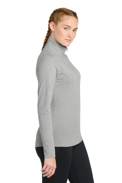 Light Grey Hth Sport-Tek Women's PosiCharge Tri-Blend Wicking 1/4-Zip Pullover. LST407 plain