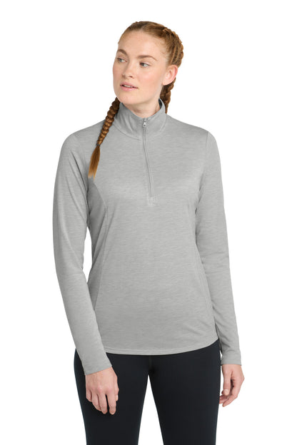 Light Grey Hth Sport-Tek Women's PosiCharge Tri-Blend Wicking 1/4-Zip Pullover. LST407 plain