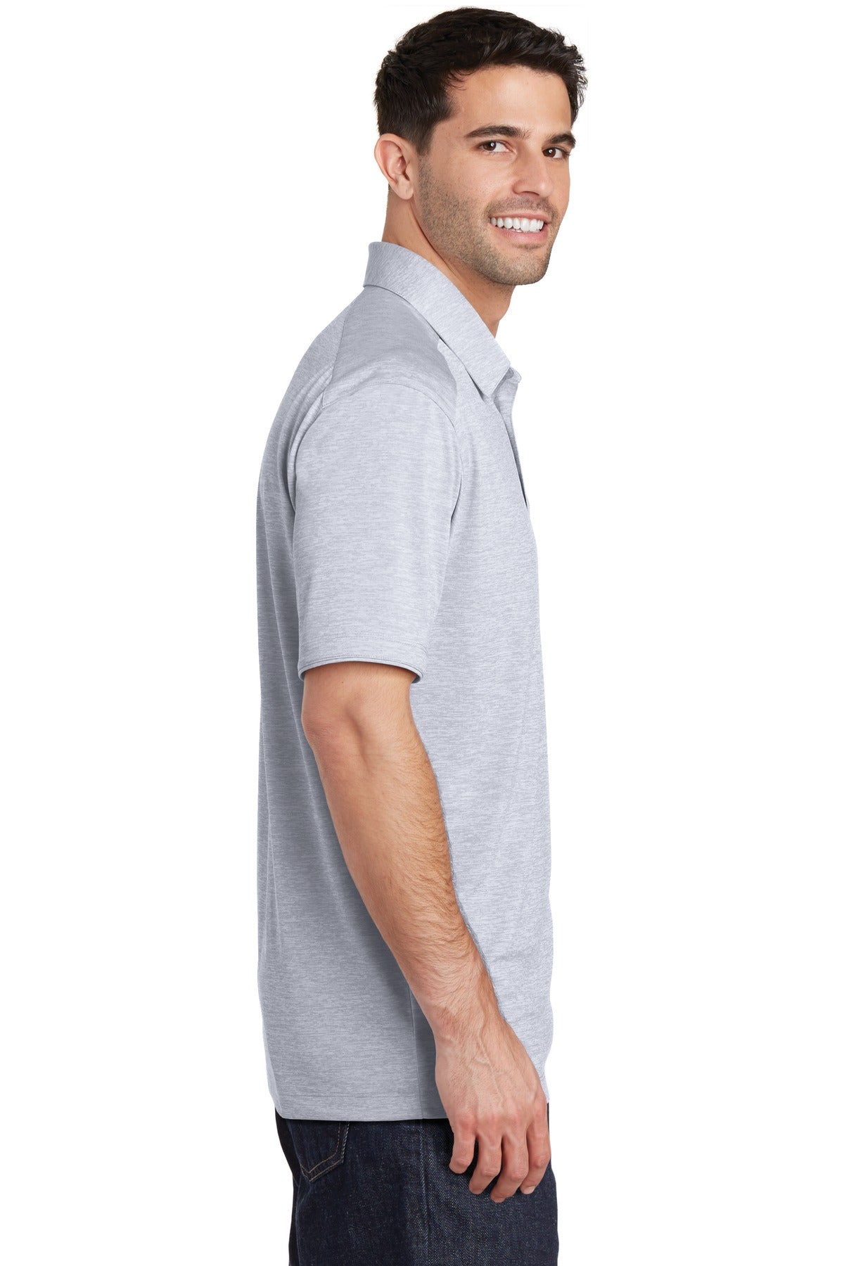 Light Grey Port Authority Digi Heather Performance Polo. K574 plain