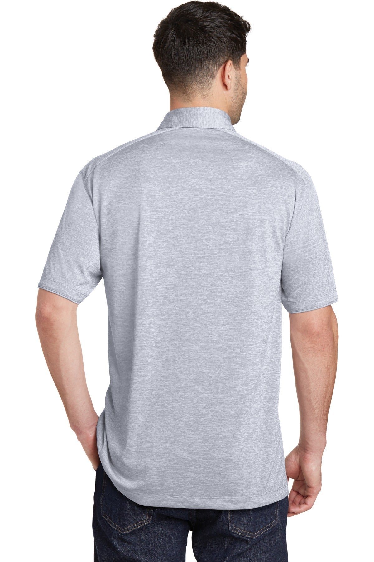 Light Grey Port Authority Digi Heather Performance Polo. K574 plain