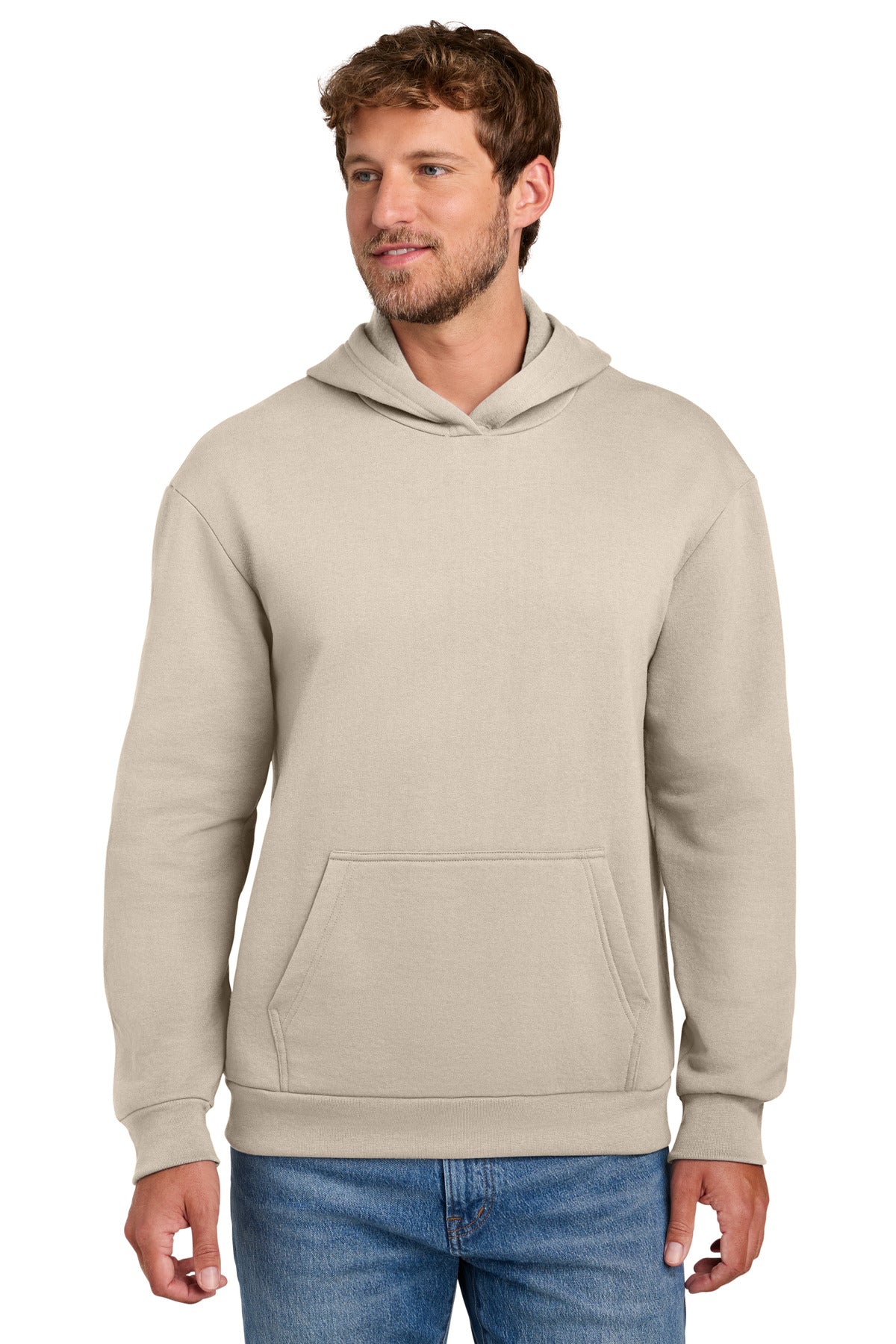 LightSand Port & Co Easy Fleece Pullover Hooded Sweatshirt PC68H