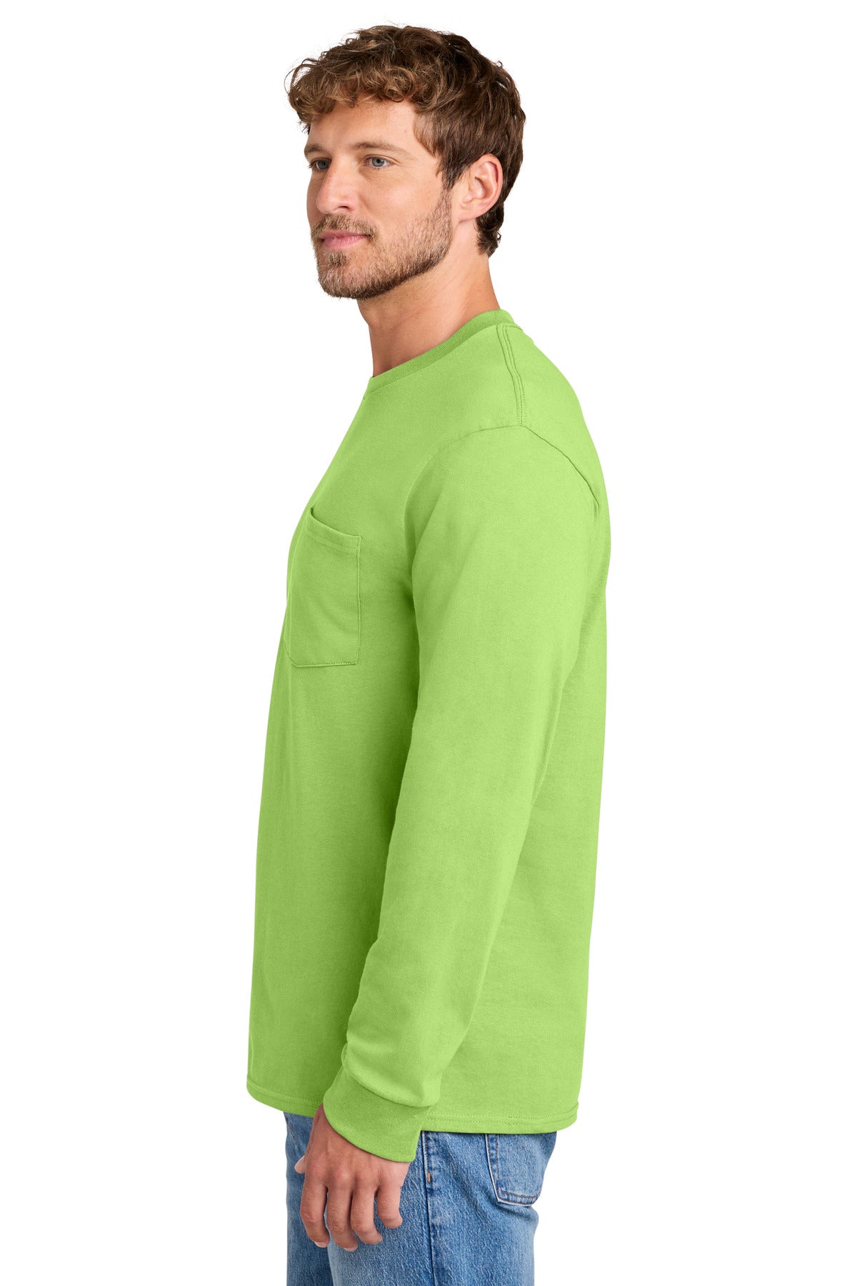 Lime Port & Co Tall Long Sleeve Essential Pocket Tee. PC61LSPT plain