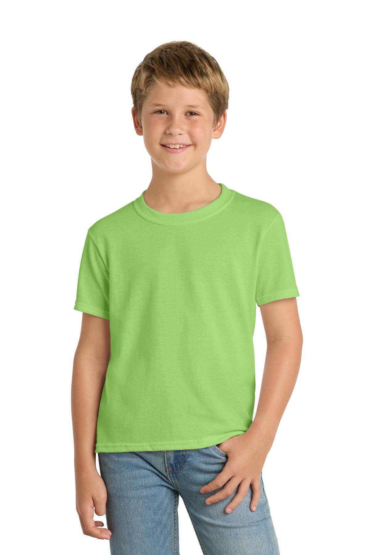 Lime Port & Co Youth Core Blend Tee. PC55Y plain