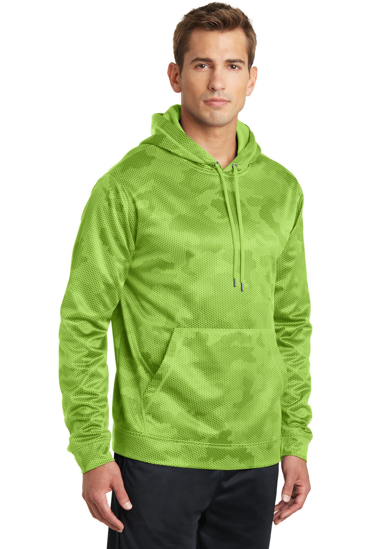 Lime Shock Sport-Tek Sport-Wick CamoHex Fleece Hooded Pullover. ST240 plain
