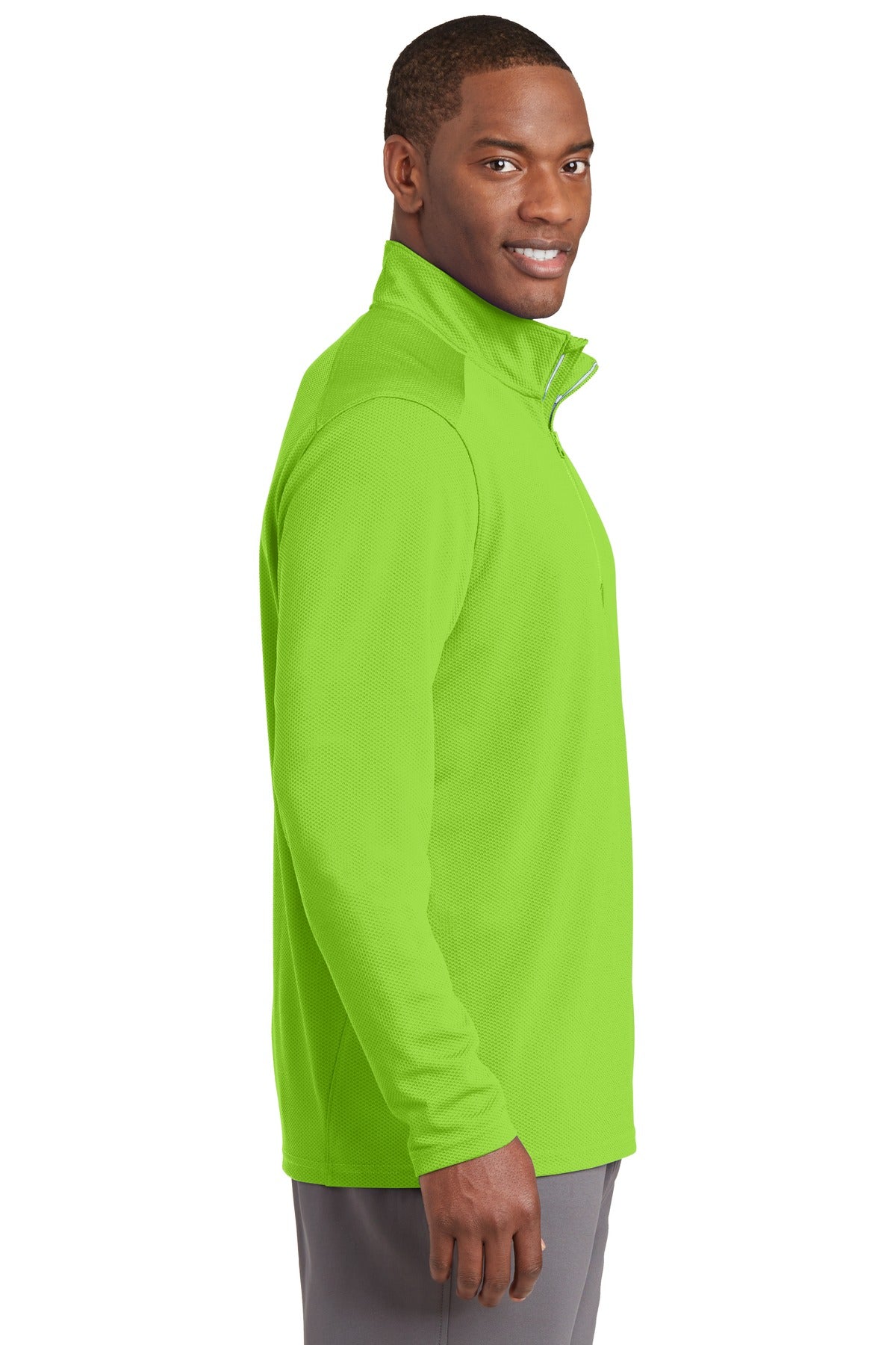 Lime Shock Sport-Tek Sport-Wick Textured 1/4-Zip Pullover. ST860 plain