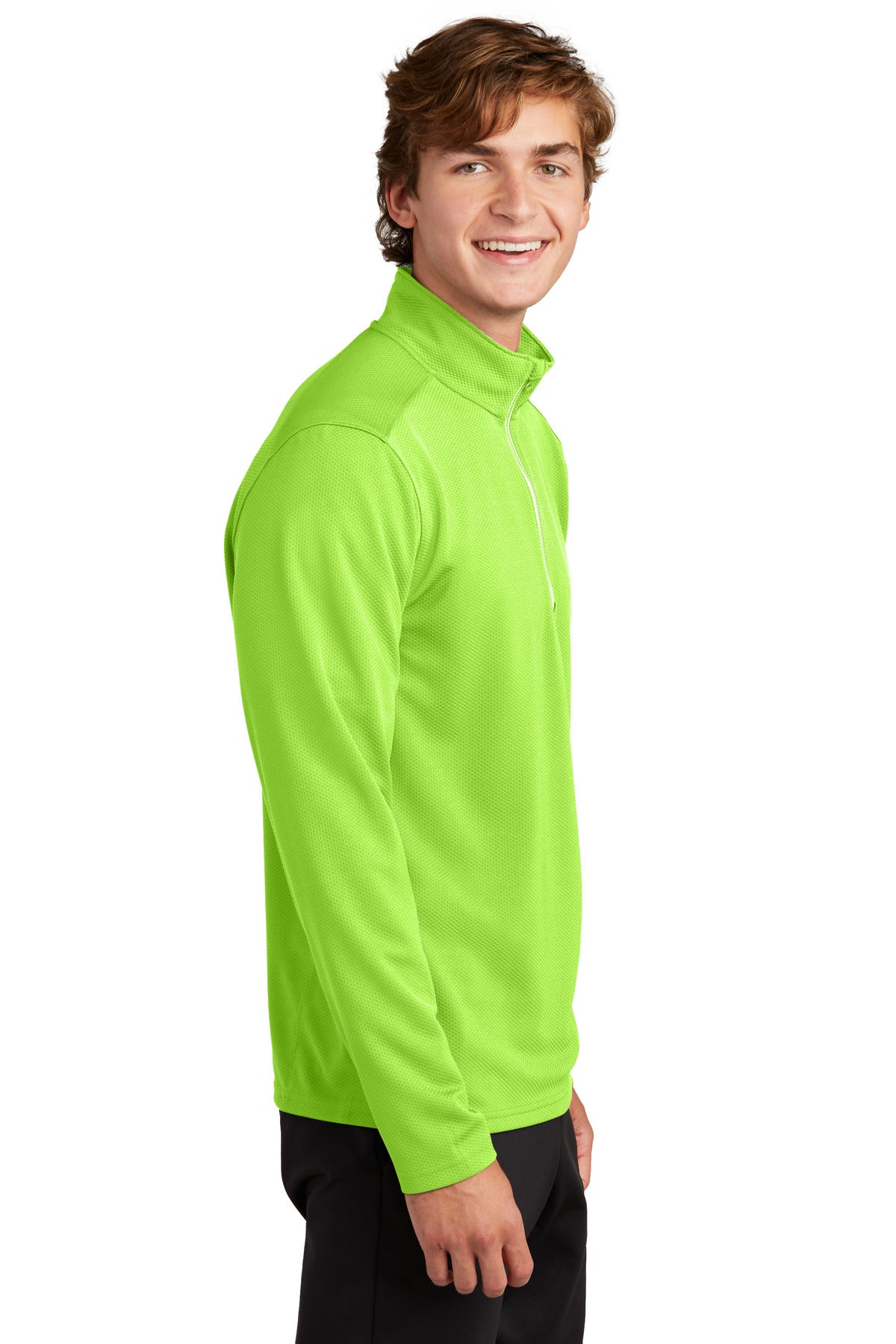 Lime Shock Sport-Tek Sport-Wick Textured 1/4-Zip Pullover. ST860 plain