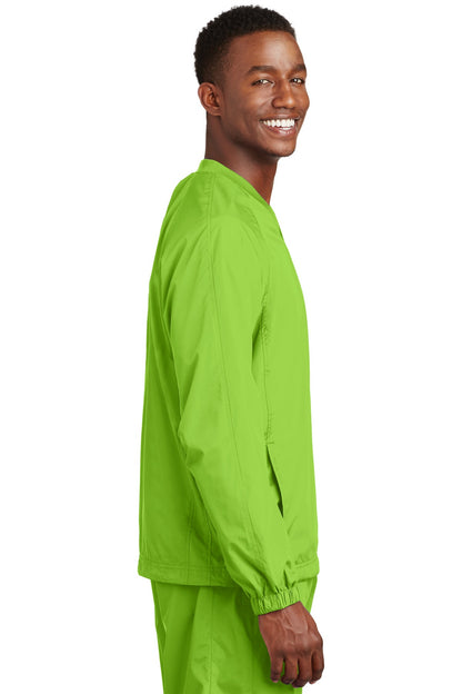 Lime Shock Sport-Tek V-Neck Raglan Wind Shirt. JST72 plain