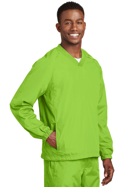 Lime Shock Sport-Tek V-Neck Raglan Wind Shirt. JST72 plain