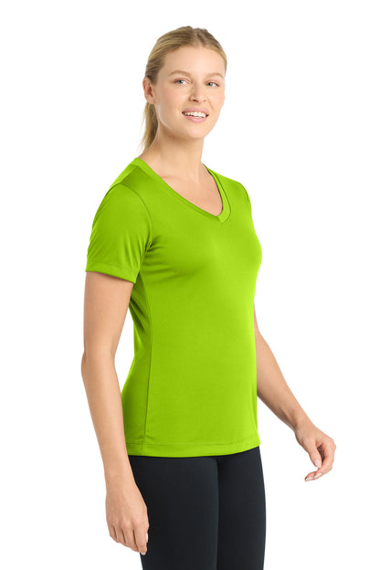 Lime Shock Sport-Tek Women's PosiCharge Competitor V-Neck Tee. LST353 plain