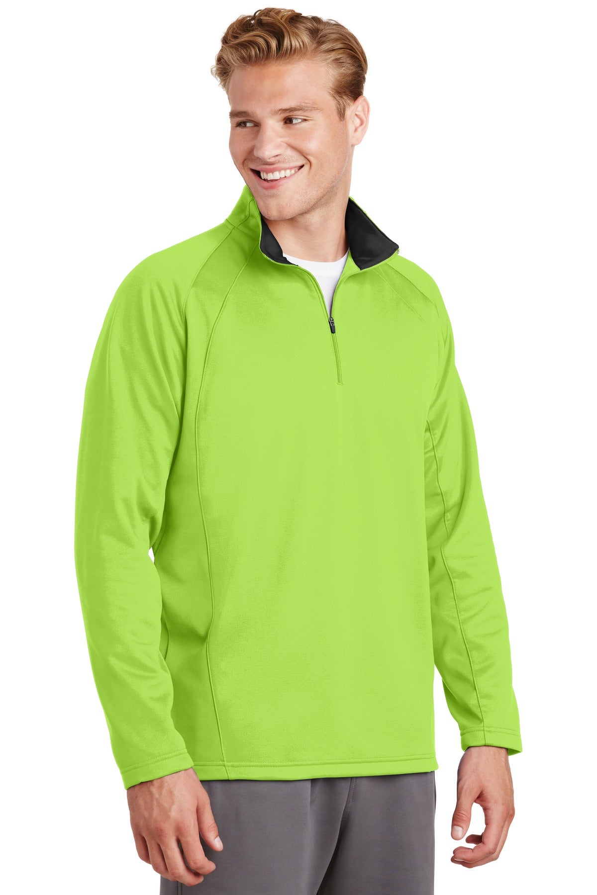 Lime Shock/Blk Sport-Tek Sport-Wick Fleece 1/4-Zip Pullover. F243 plain