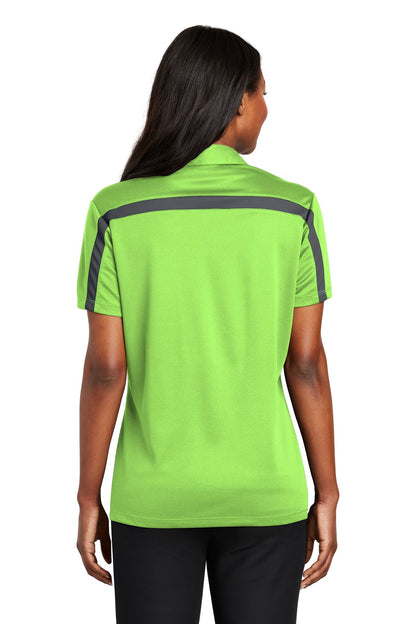 Lime/Steel Gy Port Authority Women's Silk Touch Performance Colorblock Stripe Polo. L547 plain