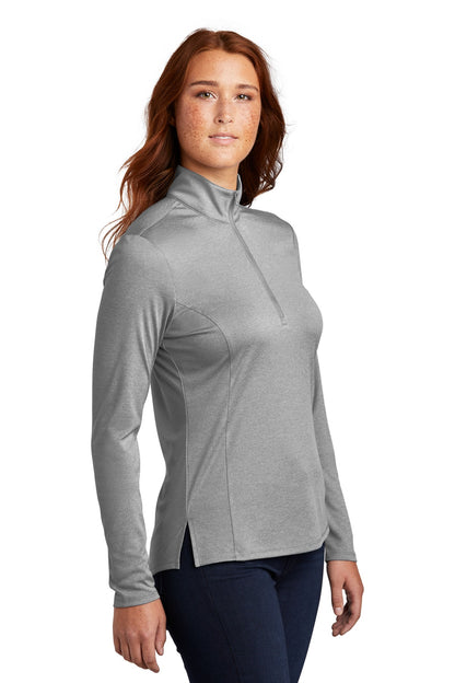 Lt Grey Hthr Sport-Tek Women's Endeavor 1/2-Zip Pullover. LST469 plain