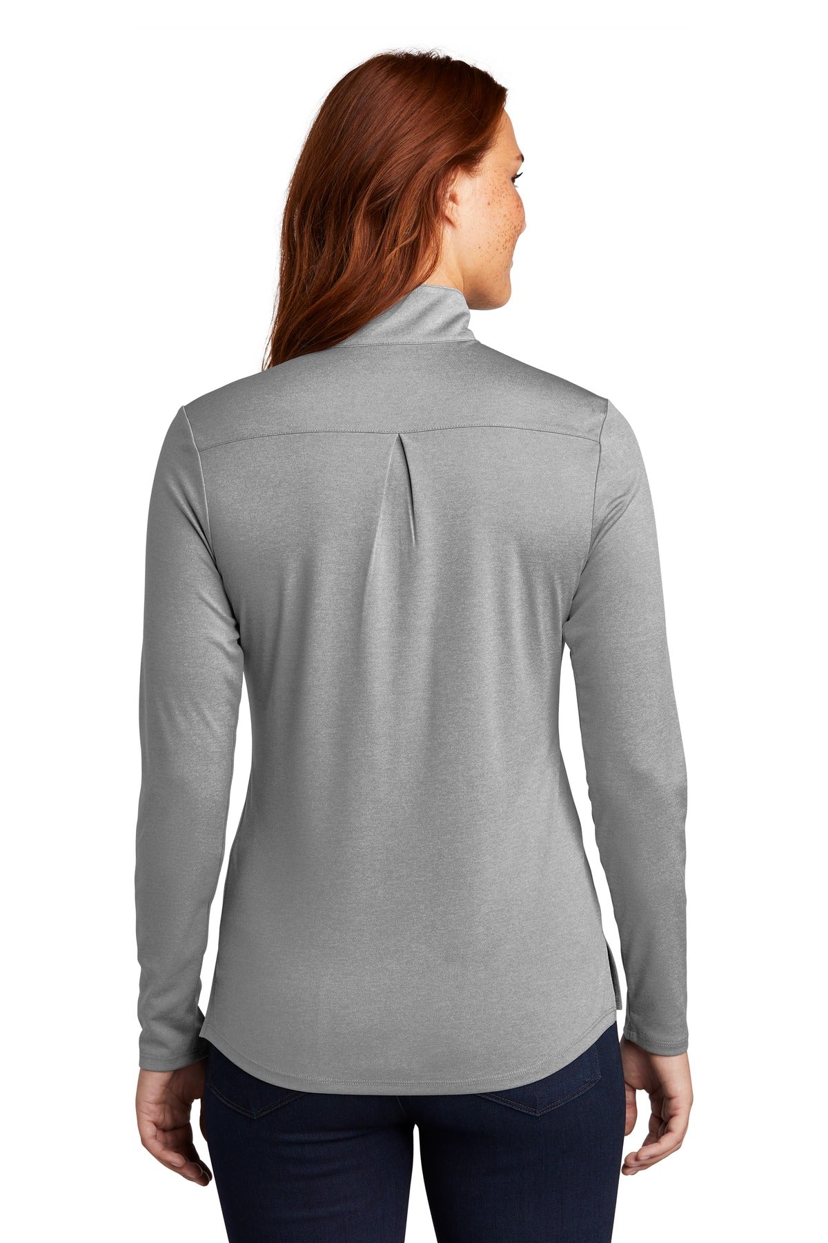 Lt Grey Hthr Sport-Tek Women's Endeavor 1/2-Zip Pullover. LST469 plain