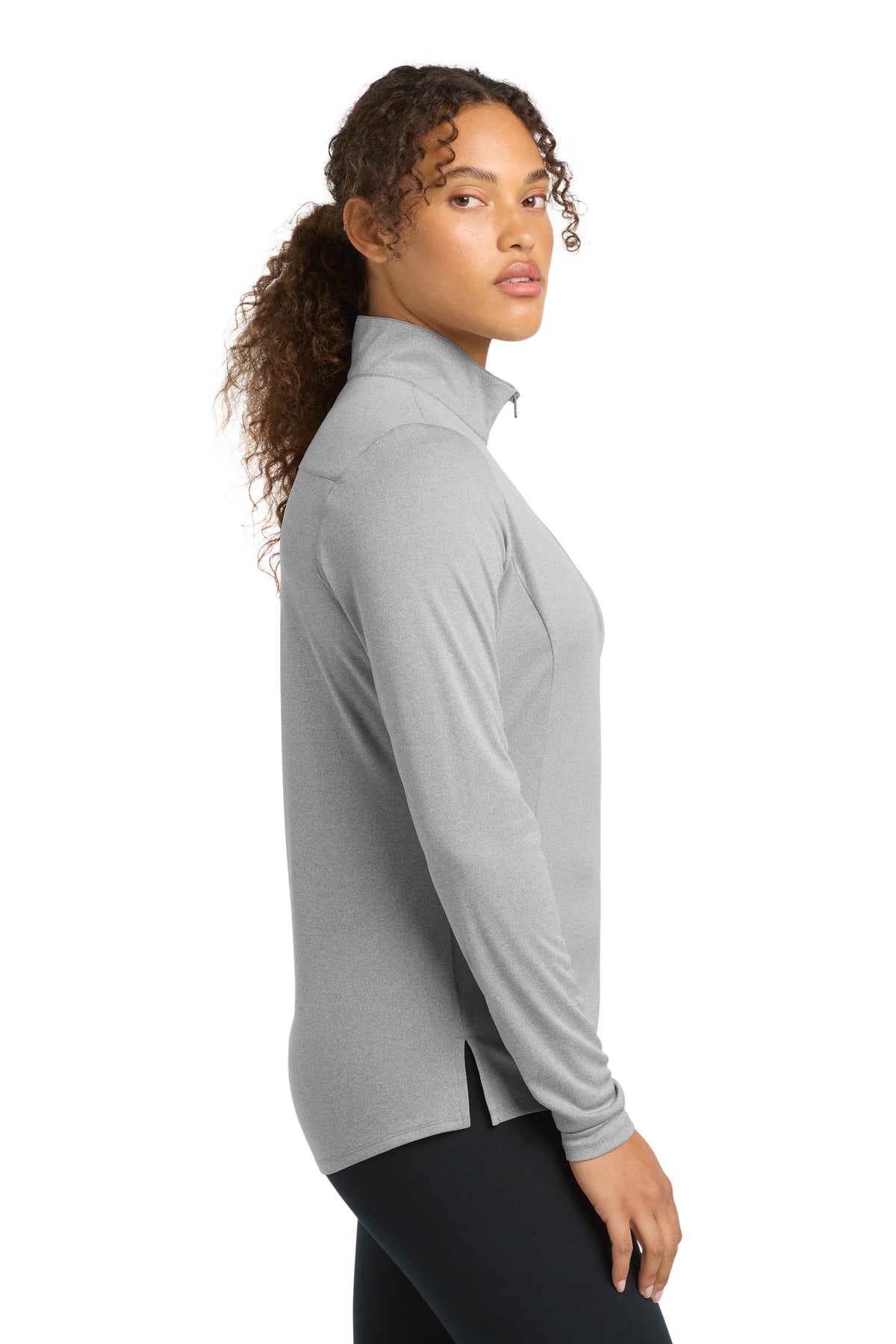 Lt Grey Hthr Sport-Tek Women's Endeavor 1/2-Zip Pullover. LST469 plain