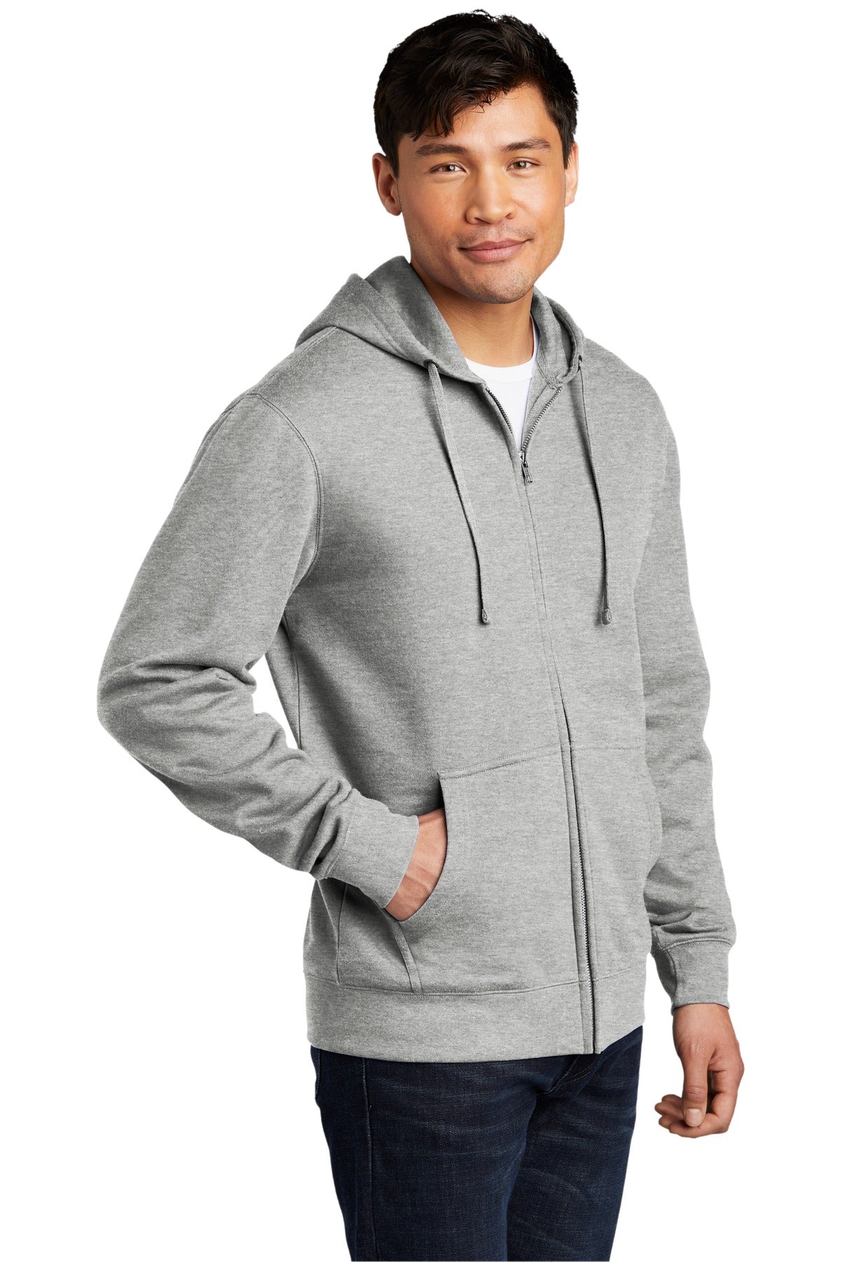 Lt Hthr Grey District V.I.T. Fleece Full-Zip Hoodie DT6102 plain