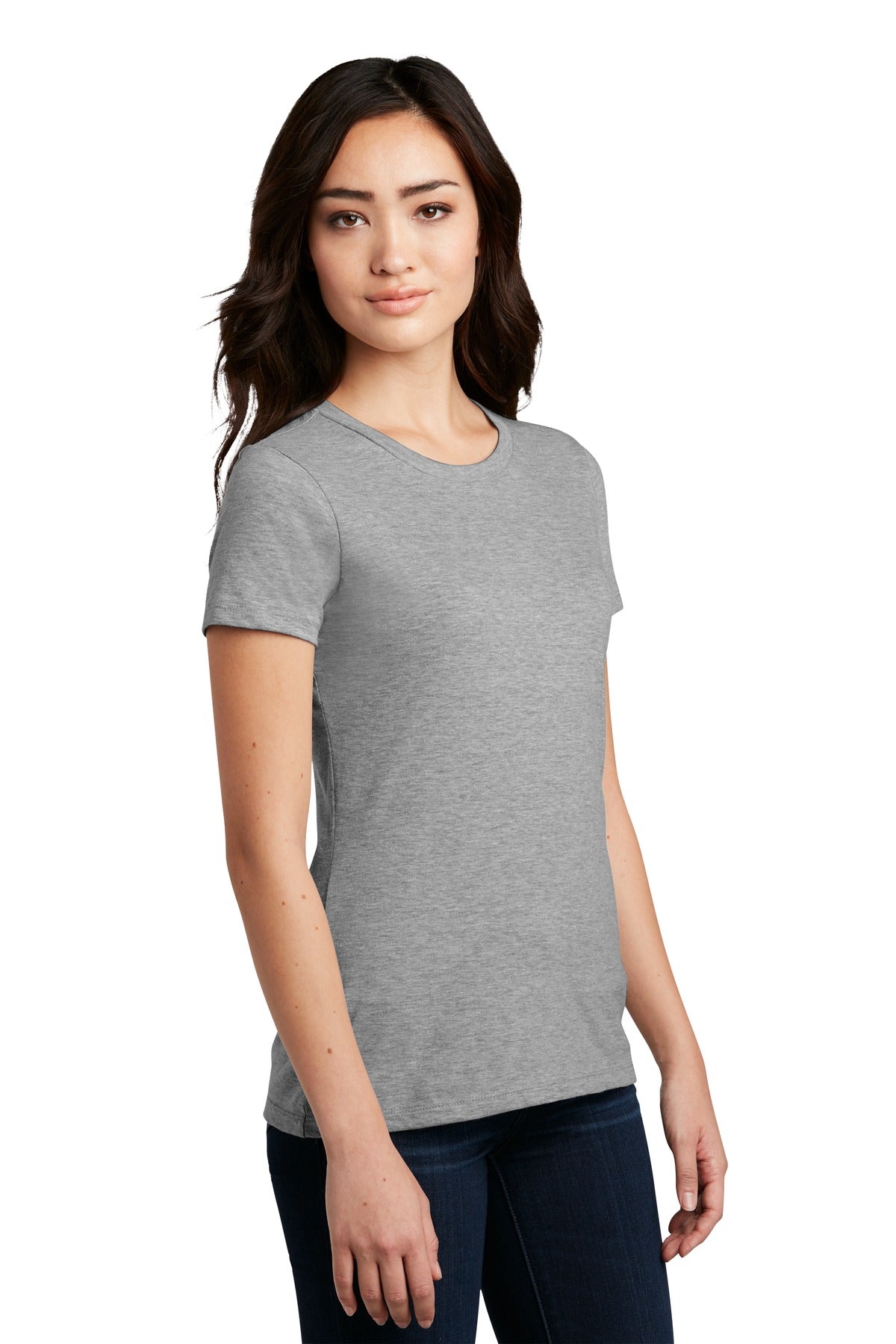 Lt Hthr Grey District Women's Perfect Blend CVC Tee. DM108L plain