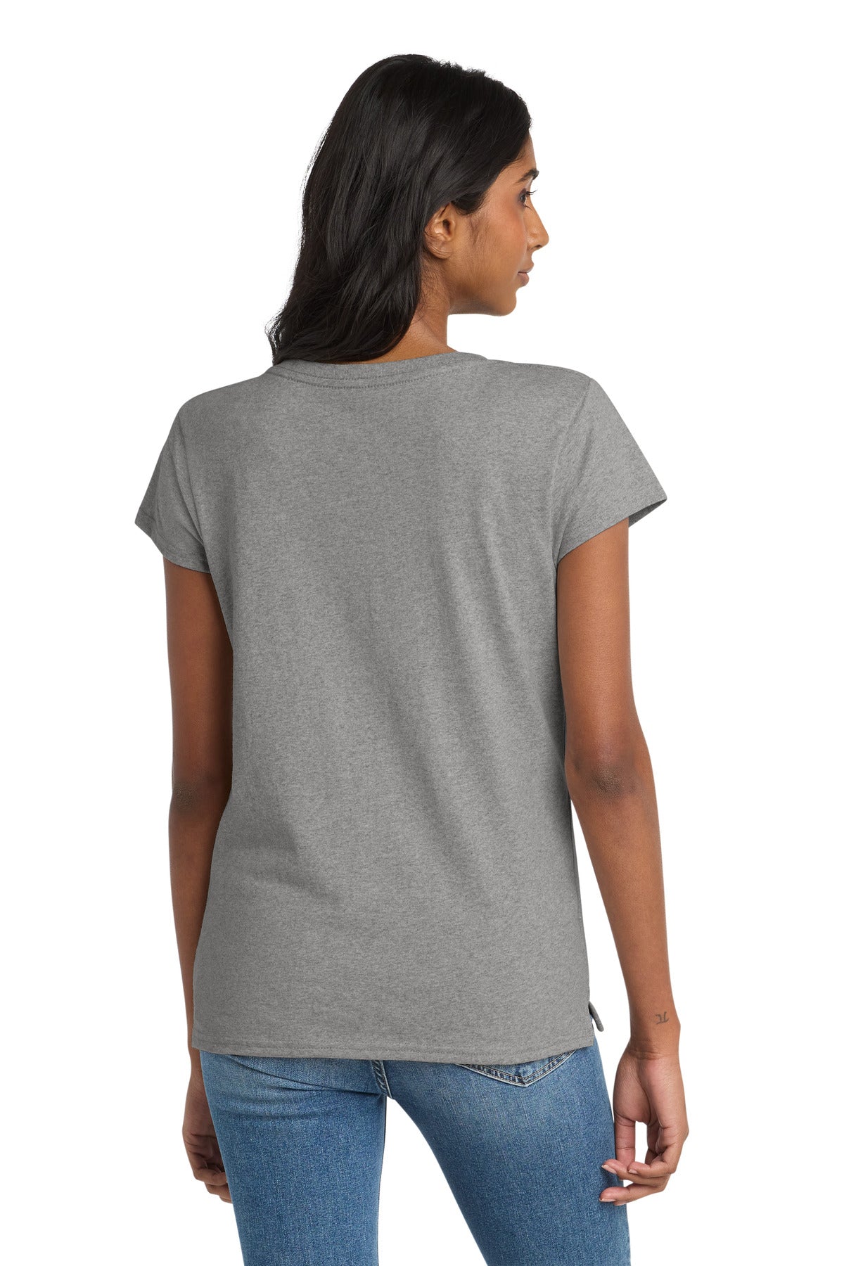 Lt Hthr Grey District Women's Re-Tee V-Neck DT8001 plain
