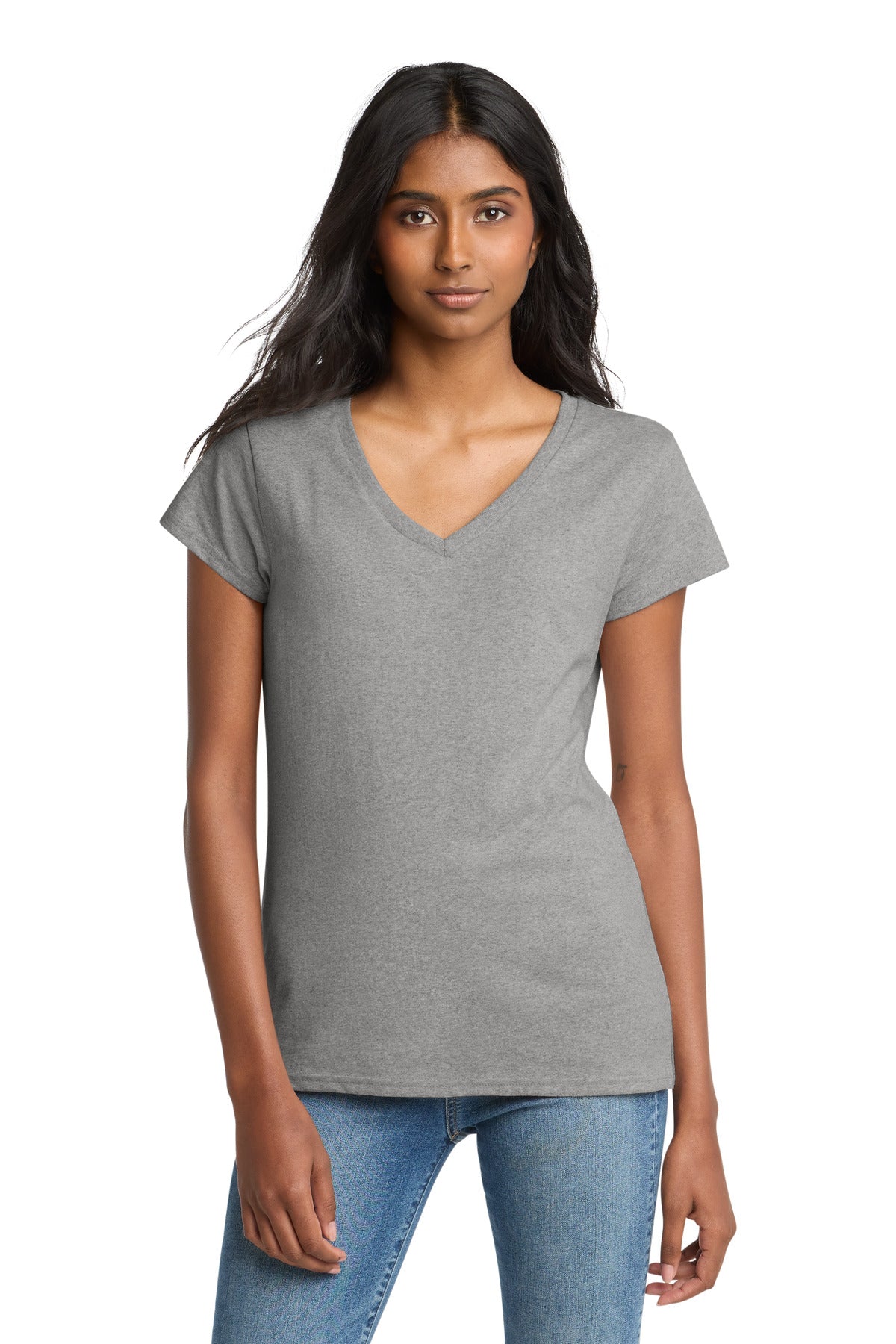 Lt Hthr Grey District Women's Re-Tee V-Neck DT8001 plain