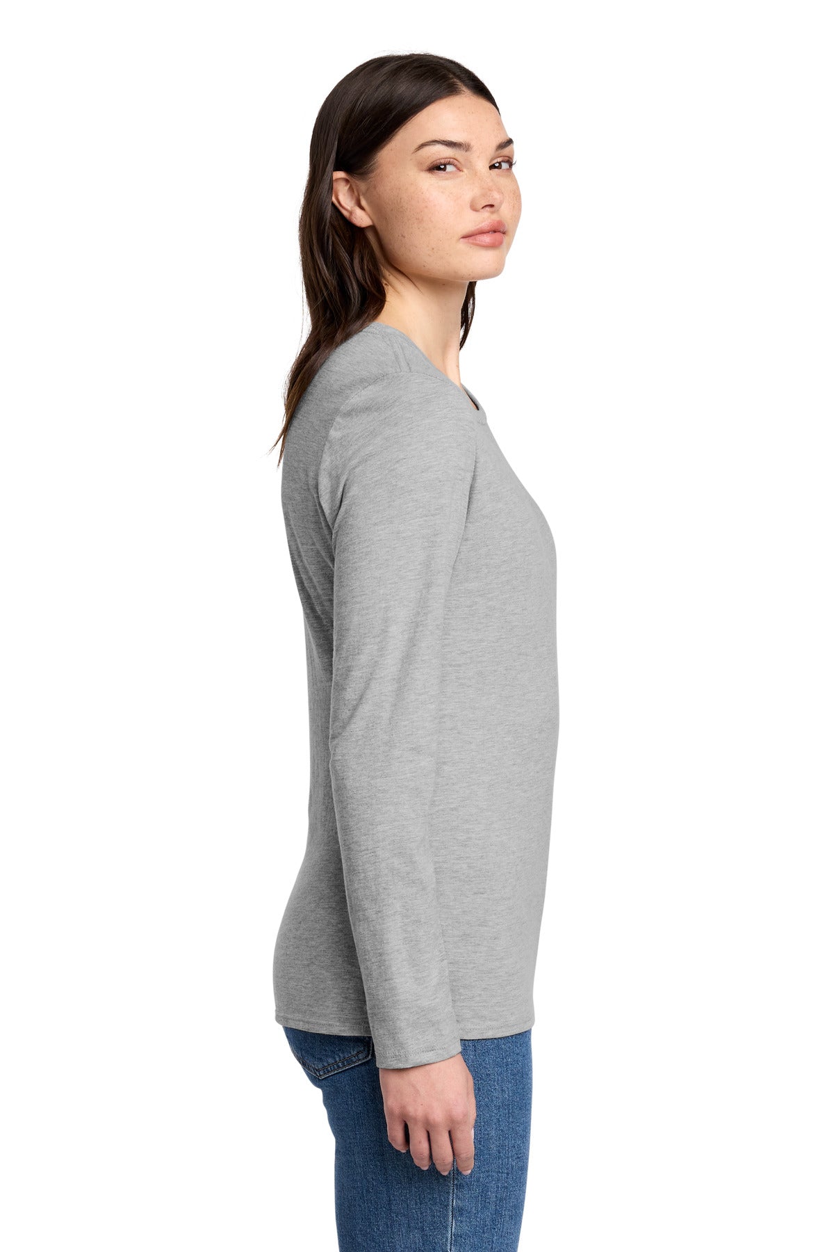 LtHtGry District Women's Perfect Blend CVC Long Sleeve Tee DT110 plain