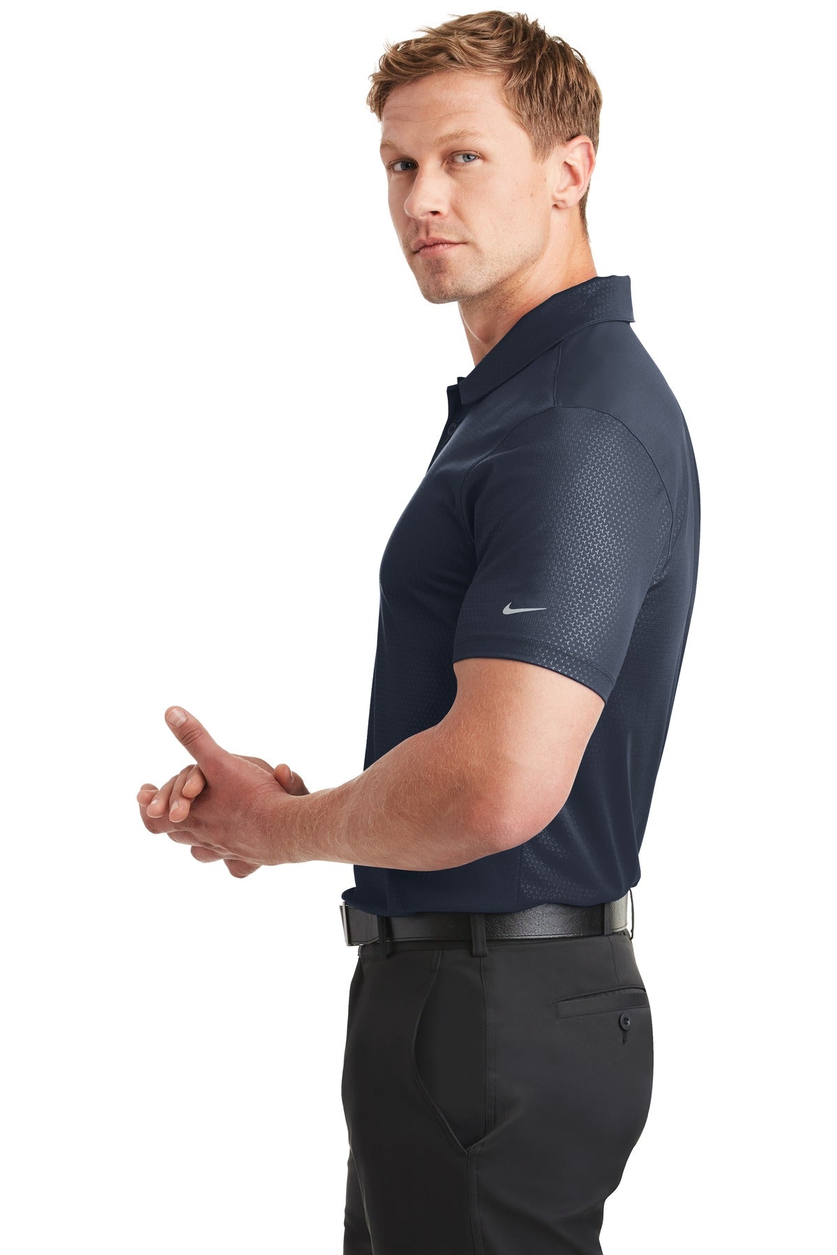 Marine Nike Dri-FIT Embossed Tri-Blade Polo. 838964 plain