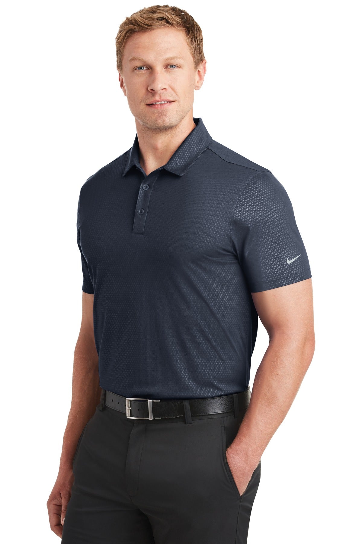 Marine Nike Dri-FIT Embossed Tri-Blade Polo. 838964 plain