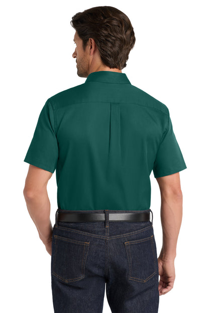 MarineGrn Port Authority Short Sleeve SuperPro React Twill Shirt. W809 plain