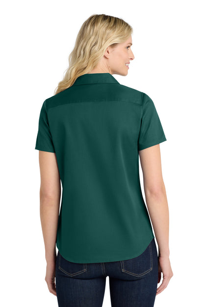 MarineGrn Port Authority Women's Short Sleeve SuperPro React Twill Shirt. LW809 plain
