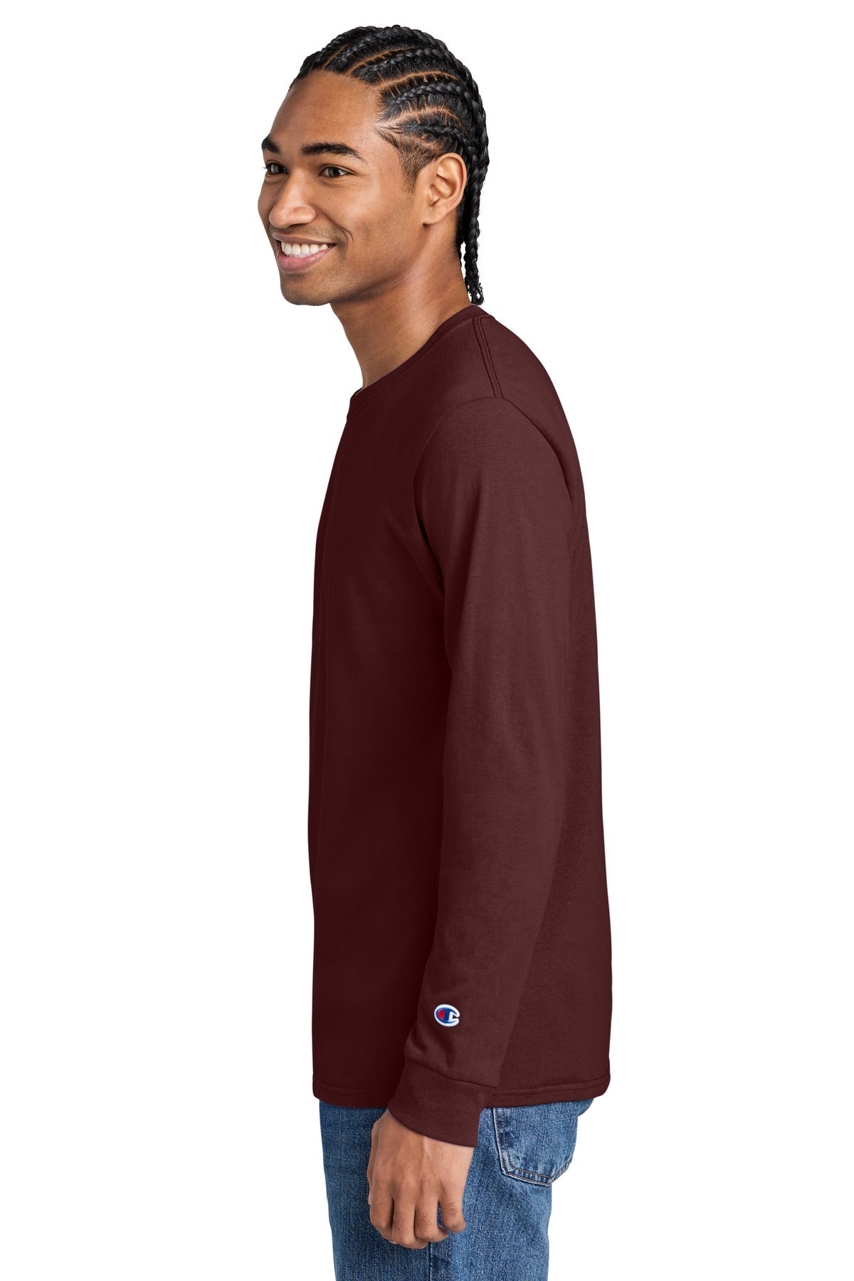 Maroon Champion Heritage 5.2-Oz Jersey Long Sleeve Tee CC8C