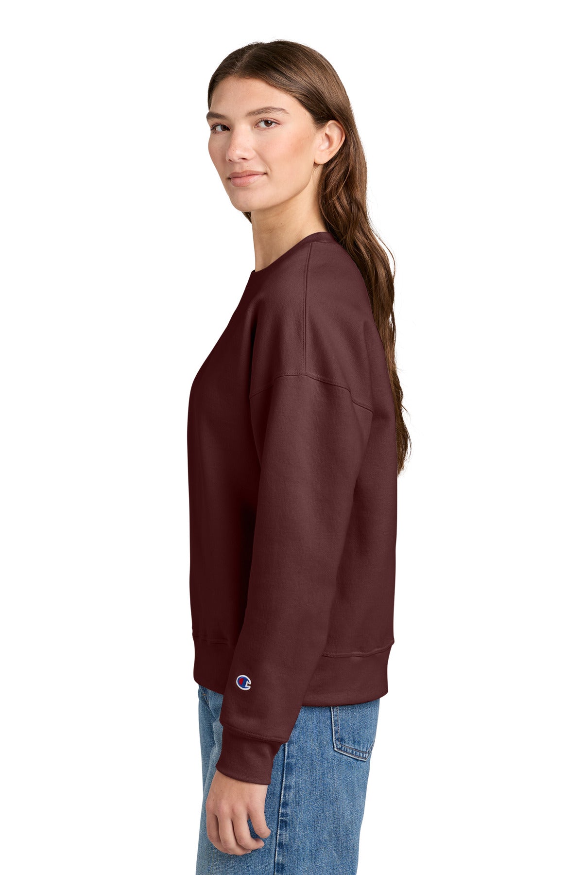 Maroon Champion Women's Powerblend Crewneck Sweatshirt SL650 plain