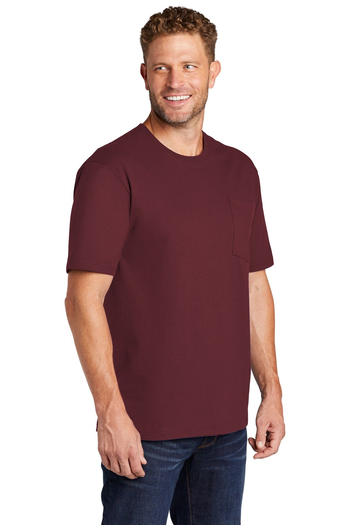 Maroon CornerStone Workwear Pocket Tee CS430 plain
