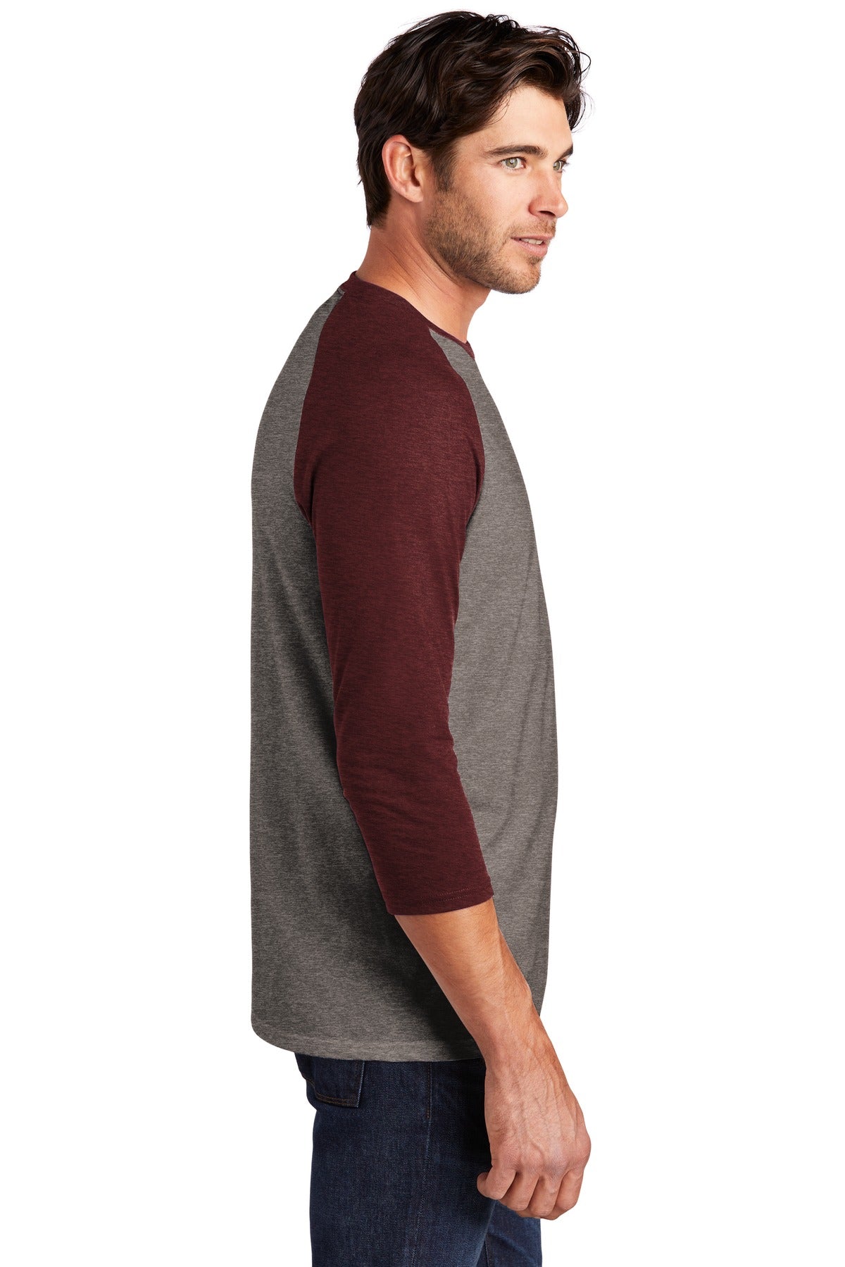 Maroon Fr/Gy F District Perfect Tri 3/4-Sleeve Raglan. DM136 plain