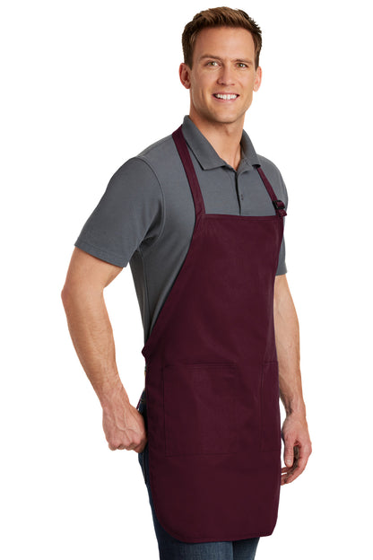 Maroon Port Authority Full-Length Apron with Pockets. A500 plain