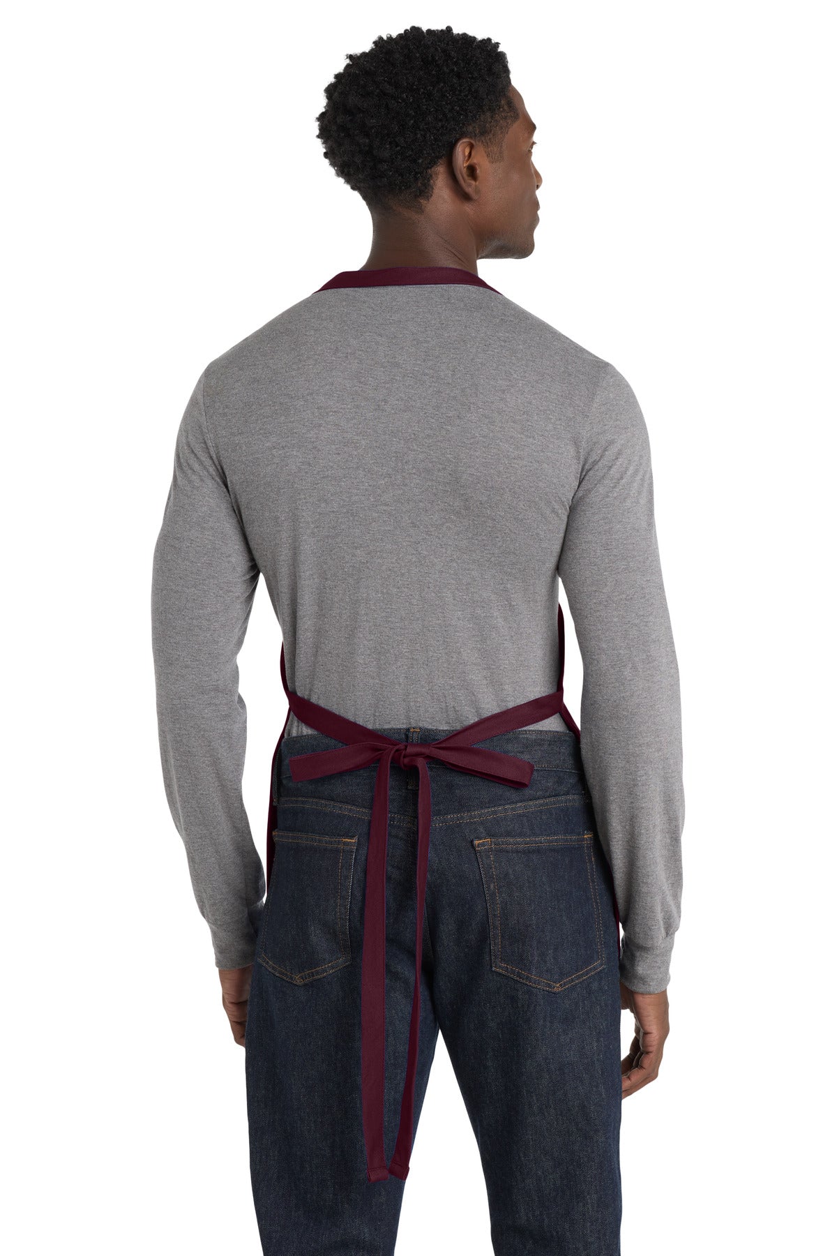 Maroon Port Authority Medium-Length Apron with Pouch Pockets. A510 plain