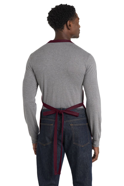 Maroon Port Authority Medium-Length Apron with Pouch Pockets. A510 plain