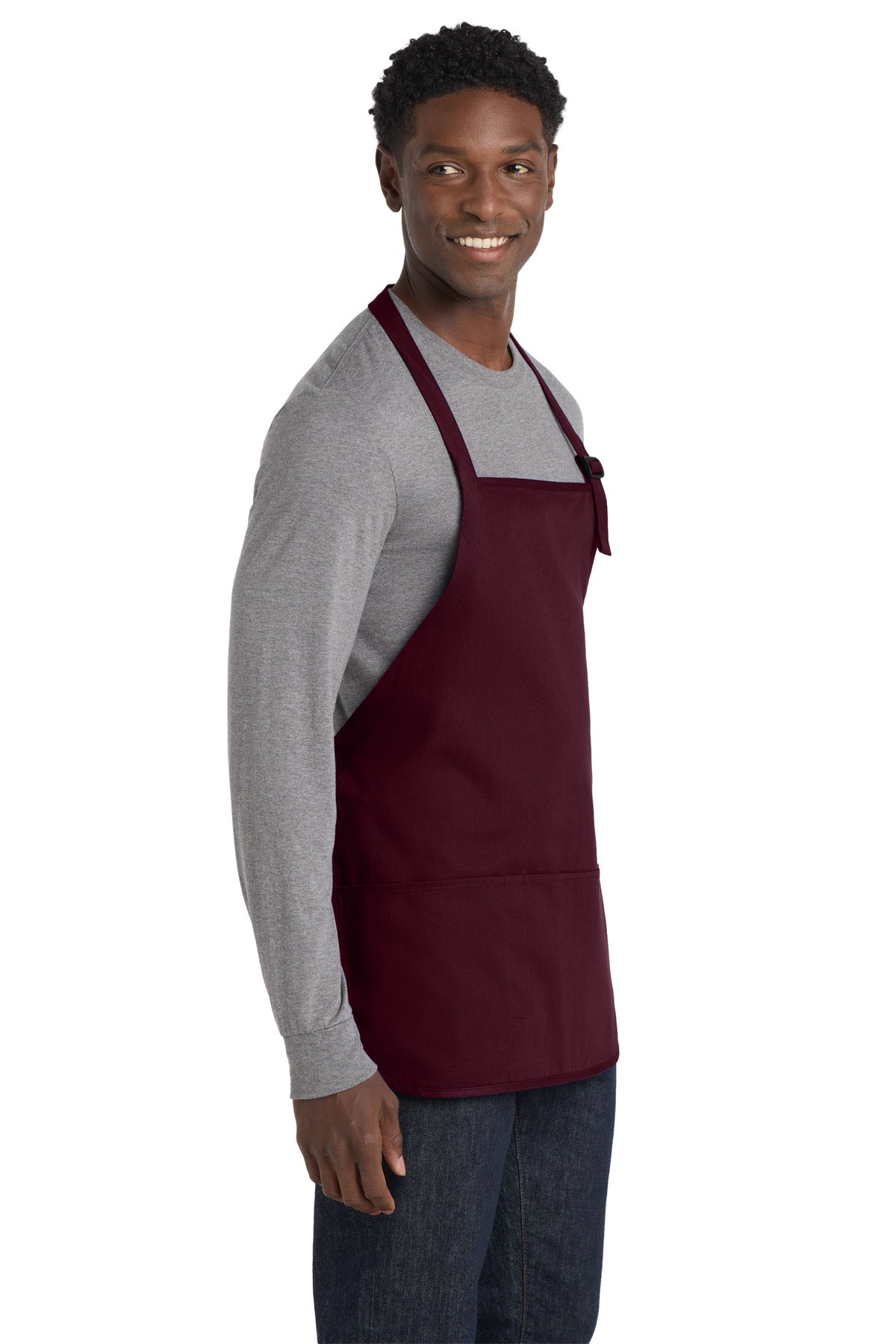 Maroon Port Authority Medium-Length Apron with Pouch Pockets. A510