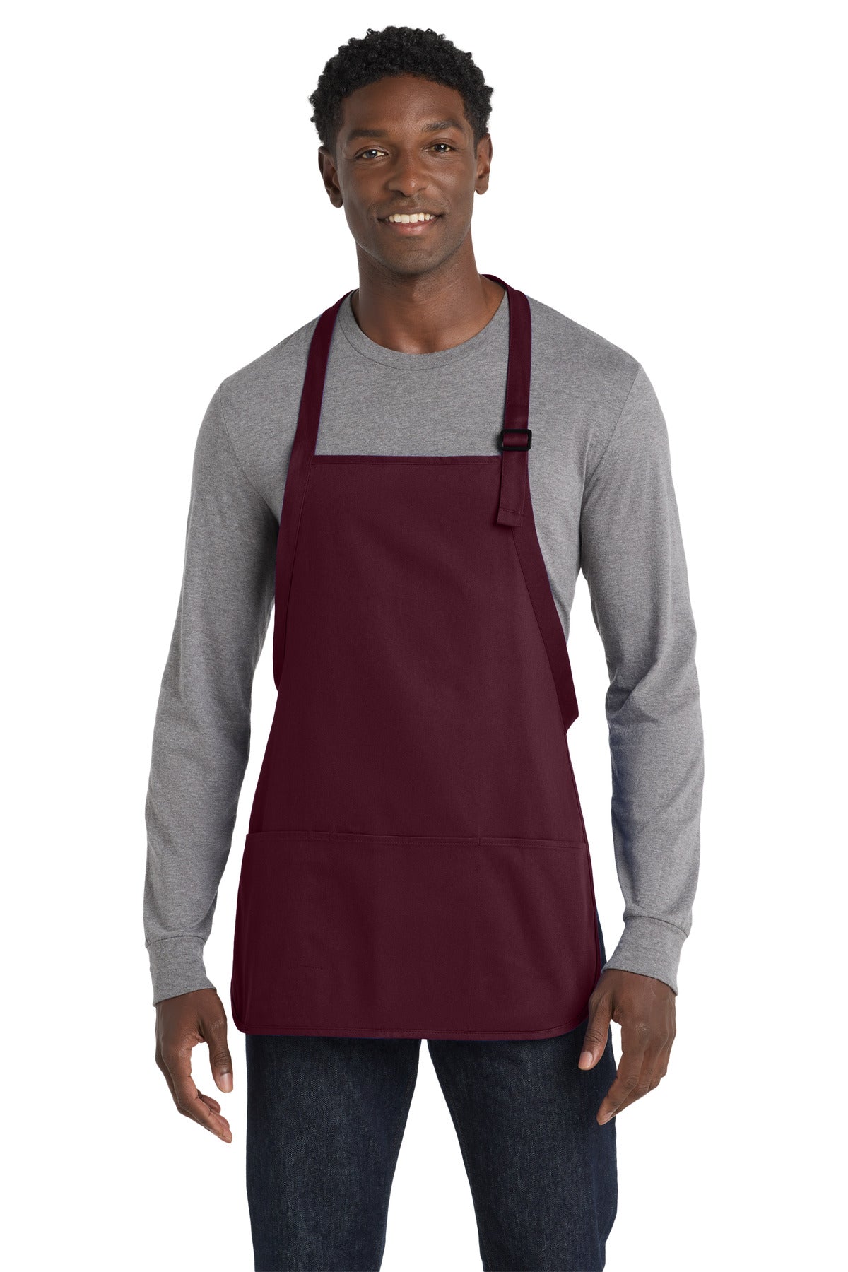 Maroon Port Authority Medium-Length Apron with Pouch Pockets. A510