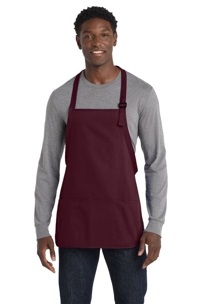 Maroon Port Authority Medium-Length Apron with Pouch Pockets. A510