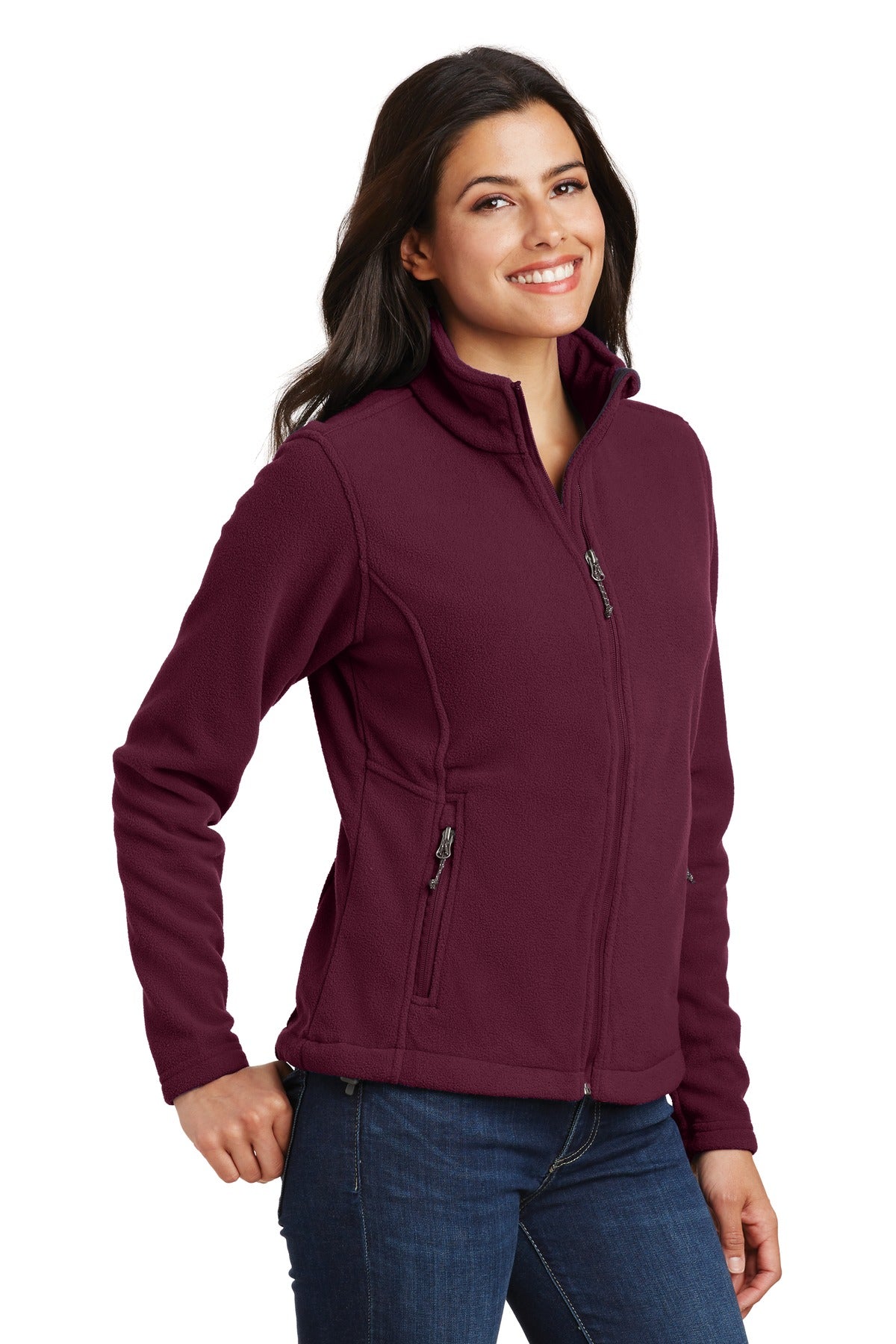 Maroon Port Authority Women's Value Fleece Jacket. L217 plain