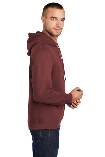 Maroon Port & Co Core Fleece Pullover Hooded Sweatshirt. PC78H