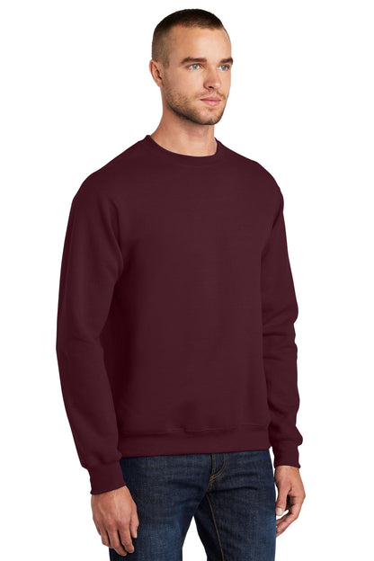 Maroon Port & Co Essential Fleece Crewneck Sweatshirt. PC90 plain