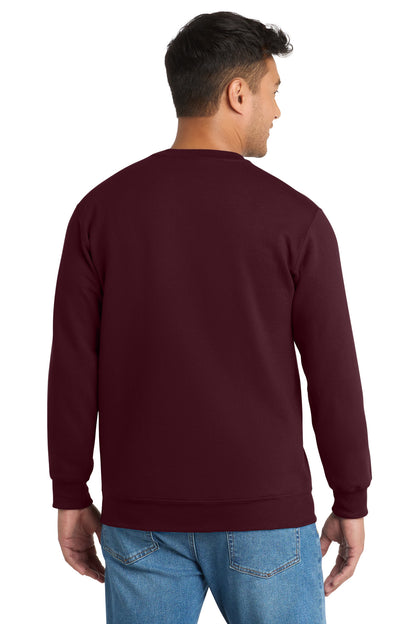 Maroon Port & Co Essential Fleece Crewneck Sweatshirt. PC90 plain