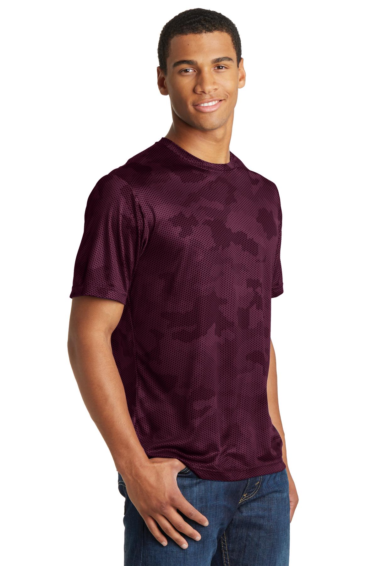 Maroon Sport-Tek CamoHex Tee. ST370 plain