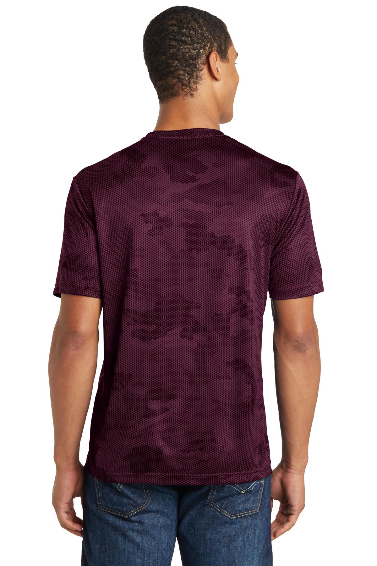 Maroon Sport-Tek CamoHex Tee. ST370 plain