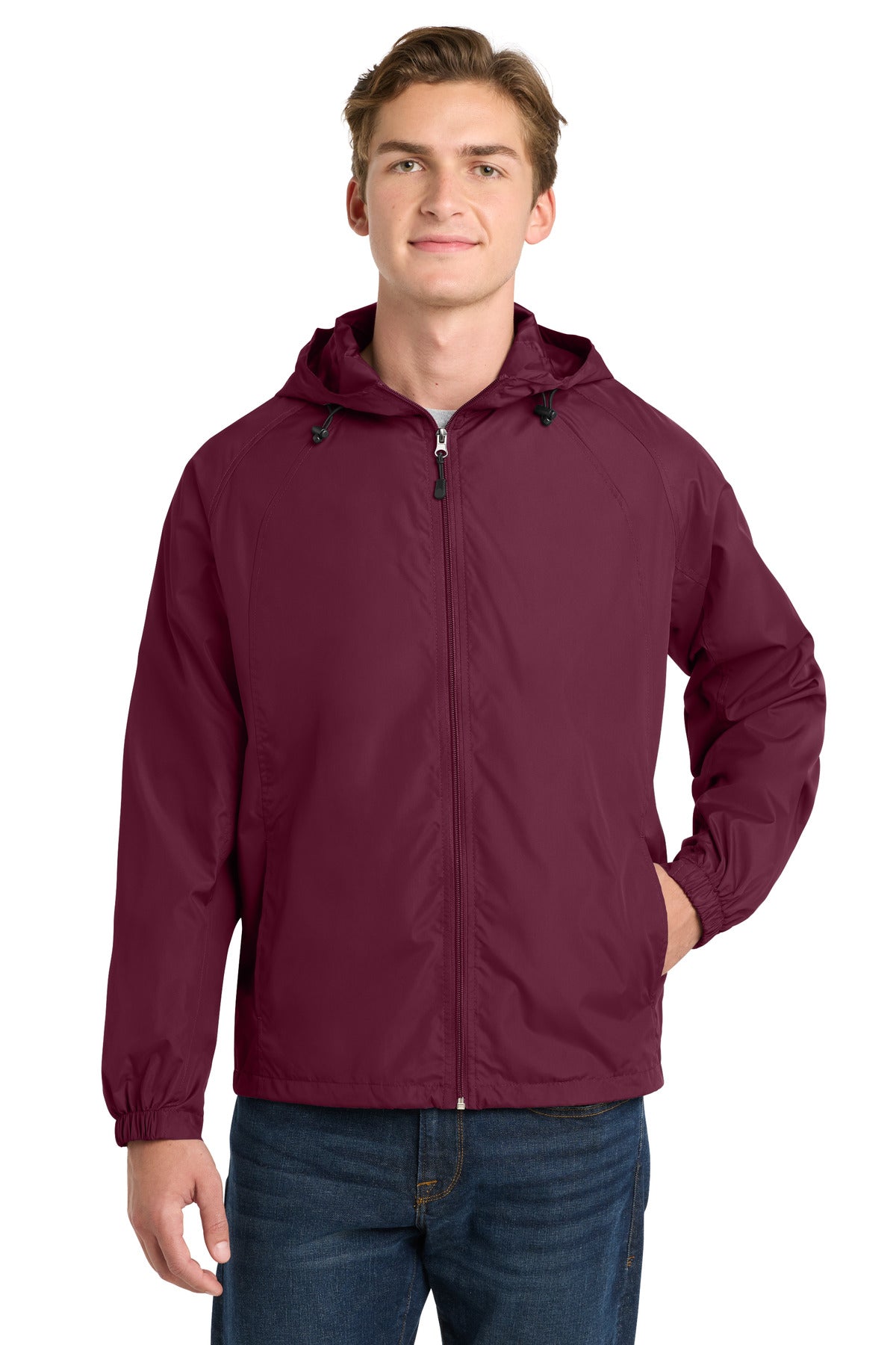 Maroon Sport-Tek Hooded Raglan Jacket. JST73 plain