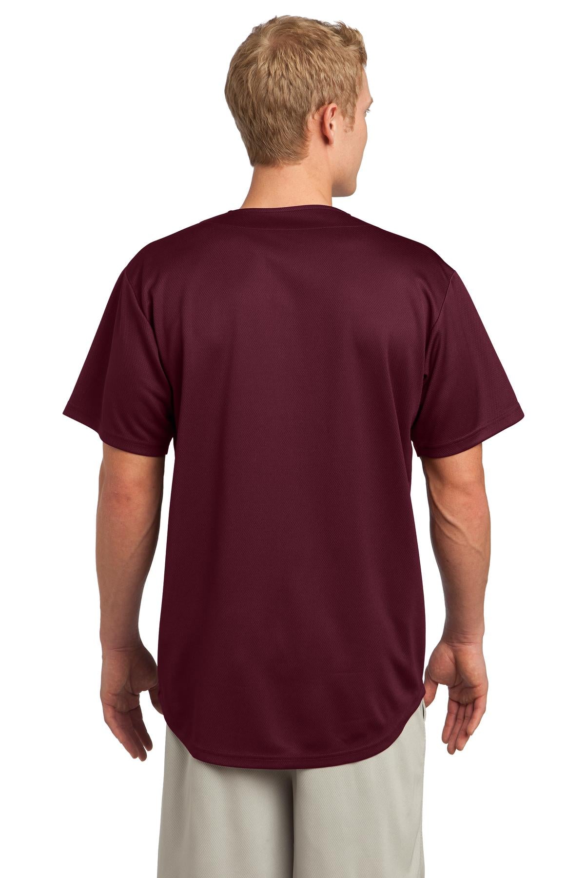 Maroon Sport-Tek PosiCharge Tough Mesh Full-Button Jersey. ST220 plain