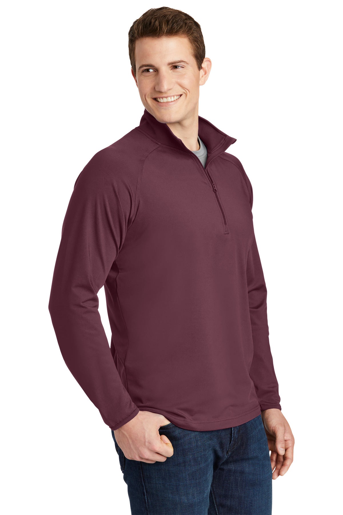 Maroon Sport-Tek Sport-Wick Stretch 1/4-Zip Pullover. ST850 plain