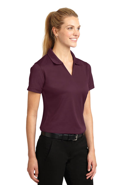 Maroon Sport-Tek Women's Dri-Mesh V-Neck Polo. L469 plain