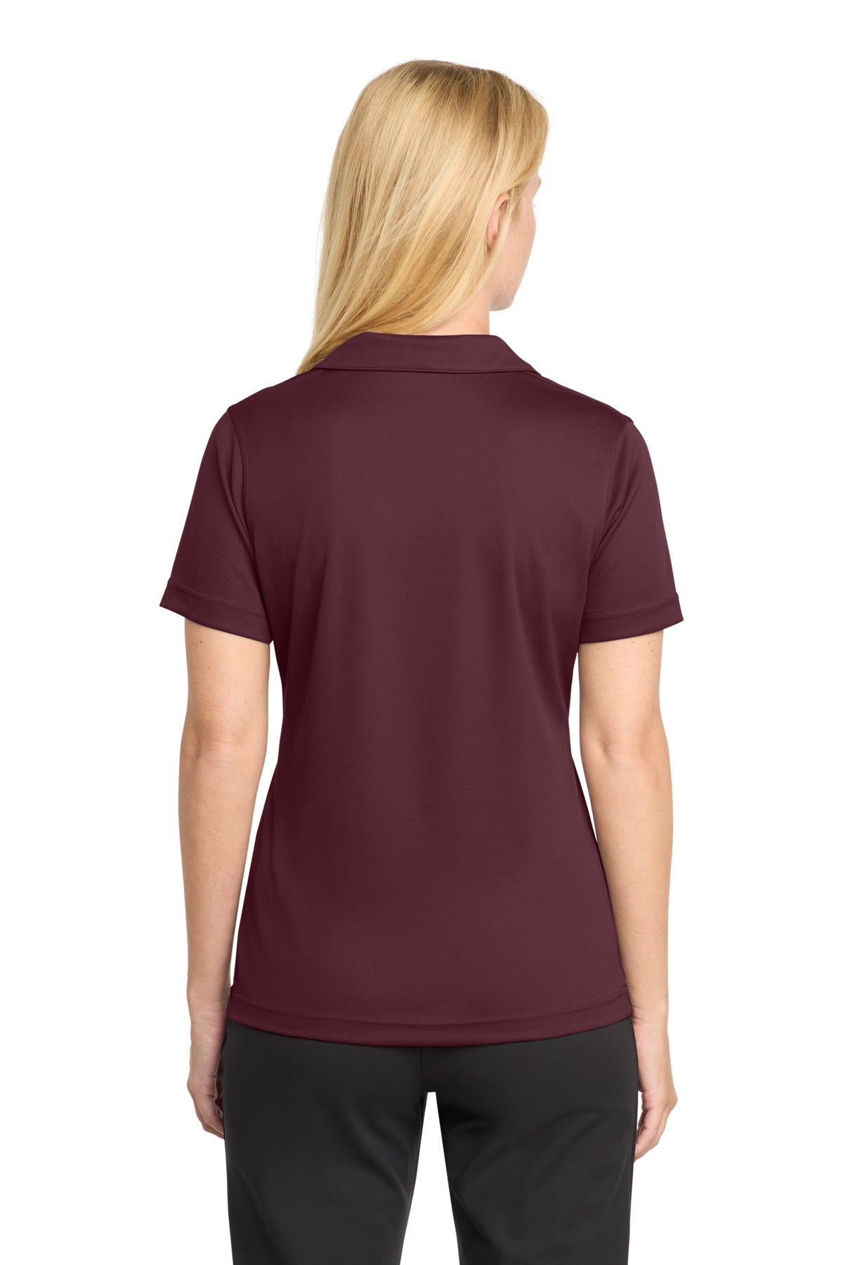 Maroon Sport-Tek Women's Dri-Mesh V-Neck Polo. L469 plain