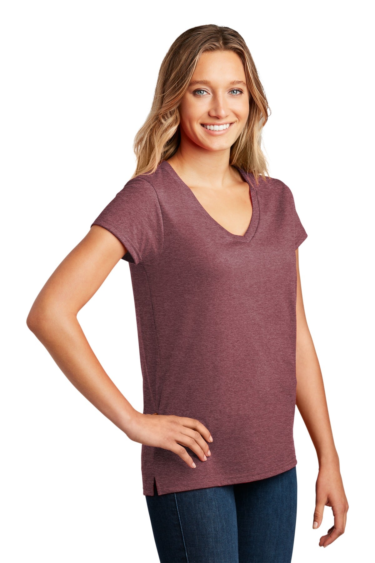 MaroonHthr District Women's Re-Tee V-Neck DT8001 plain
