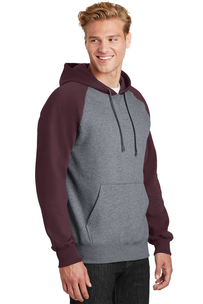 Maroon/Vnt He Sport-Tek Raglan Colorblock Pullover Hooded Sweatshirt. ST267 plain